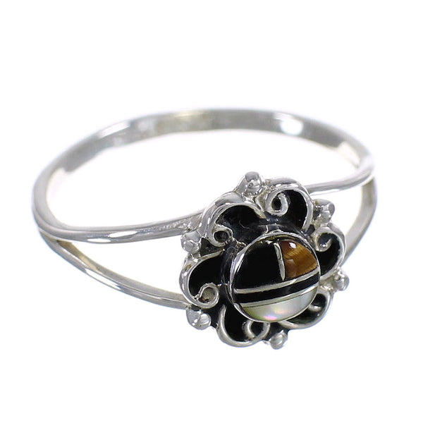 Southwestern Genuine Sterling Silver Multicolor Inlay Ring Size 6-3/4 AX80648